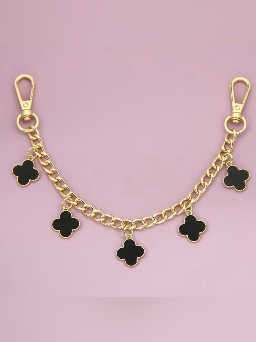 Gold Chain with Black Clover Purse Charm Accesory